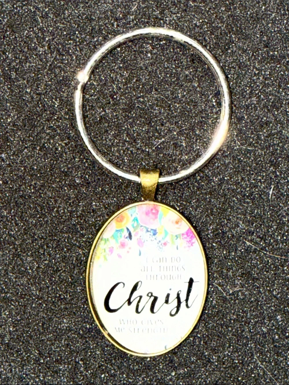 Floral 'Christ' Inspirational Keychain Pendant - Gold Tone BEAUTIFUL PIECE